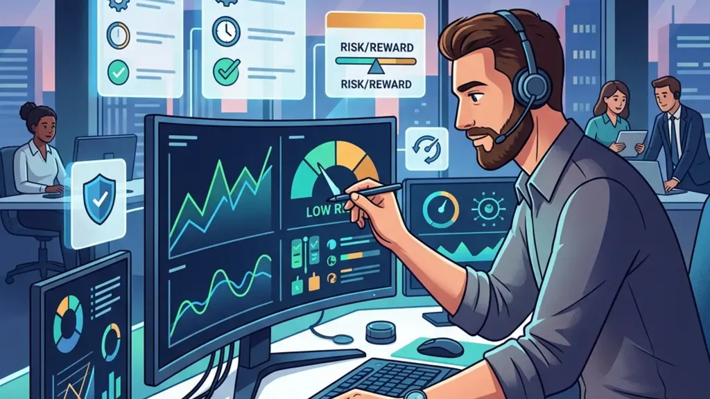 Cartoon trader checking an EA installation before enabling trading