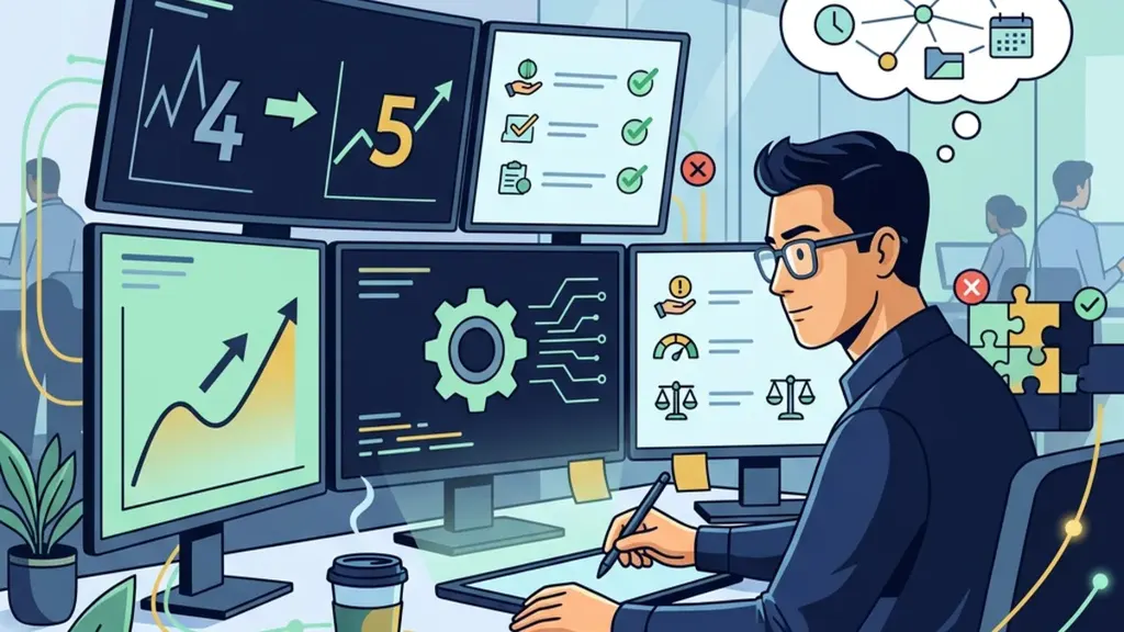 Cartoon illustration of checking MT4 and MT5 platform differences